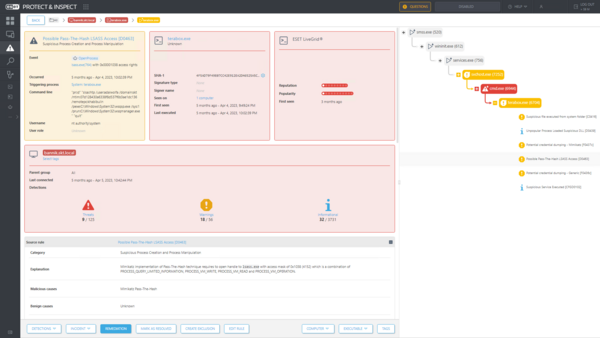 ESET Inspect detecting a suspicious action in a clean, easily readable form