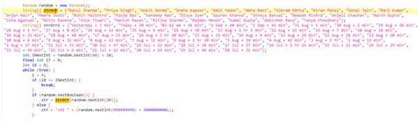 図2. アプリで使用されているハードコードされた通話履歴データ