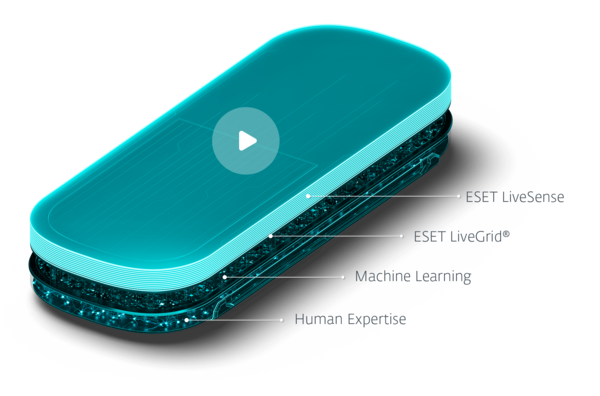 Illustration of ESET's multilayered security technology. Watch the video: ESET PROTECT Platform: A Riadically Effective Cyber Attack Protection System