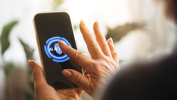 Woman Using Fingerprint Scanner on Phone