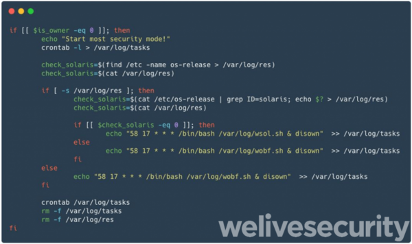 図9.17時58分にワイパーを起動するようにcronジョブが設定された。インストールされているOSに応じて、適切なワイパーが選択されている。