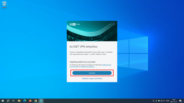 ESET HOME - Folytatás gomb 8. Ezután, kattintson a Folytatás gombra.